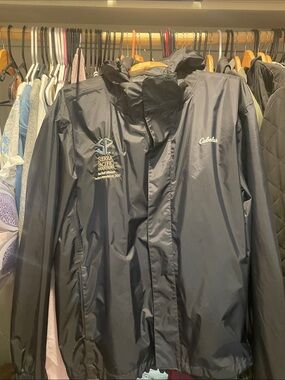 Cabela's Black Men's Raincoat with Sierra Pacific Logo